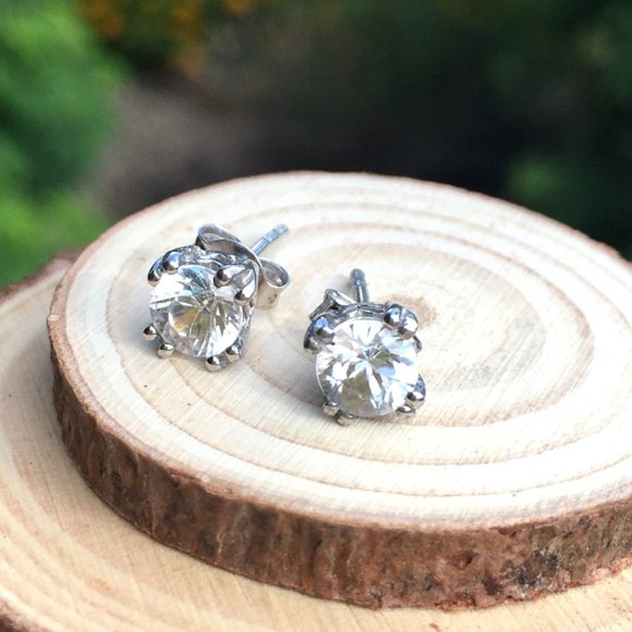 Cambodian Zircon Sterling Silver Earrings Natural Gemstones Studs - Picture 9 of 16